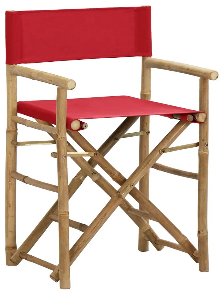 Cadeiras de realizador dobráveis 2 pcs bambu e tecido vermelho