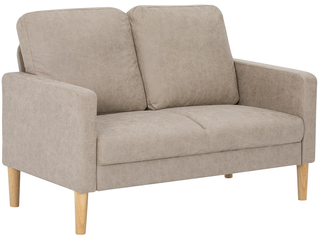 Sofá de 2 Lugares Estofado em Microfibra Sofá Moderno com Pés de Madeira Apoio de Braços 130x78x85 cm Creme