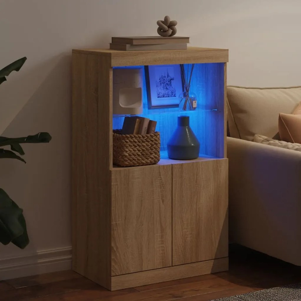 Aparador com luzes LED 60,5x37x100 cm carvalho sonoma