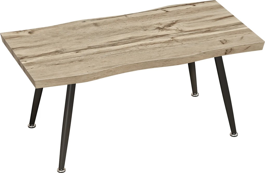 Mesa de Centro Moderna com Tampo Espesso de 4 cm, Pés de Aço, 100x50x45 cm, Carvalho