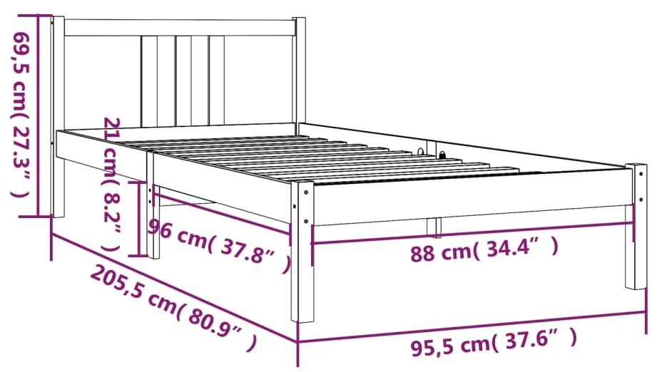Estrutura de cama 90x200 cm madeira maciça cinzento