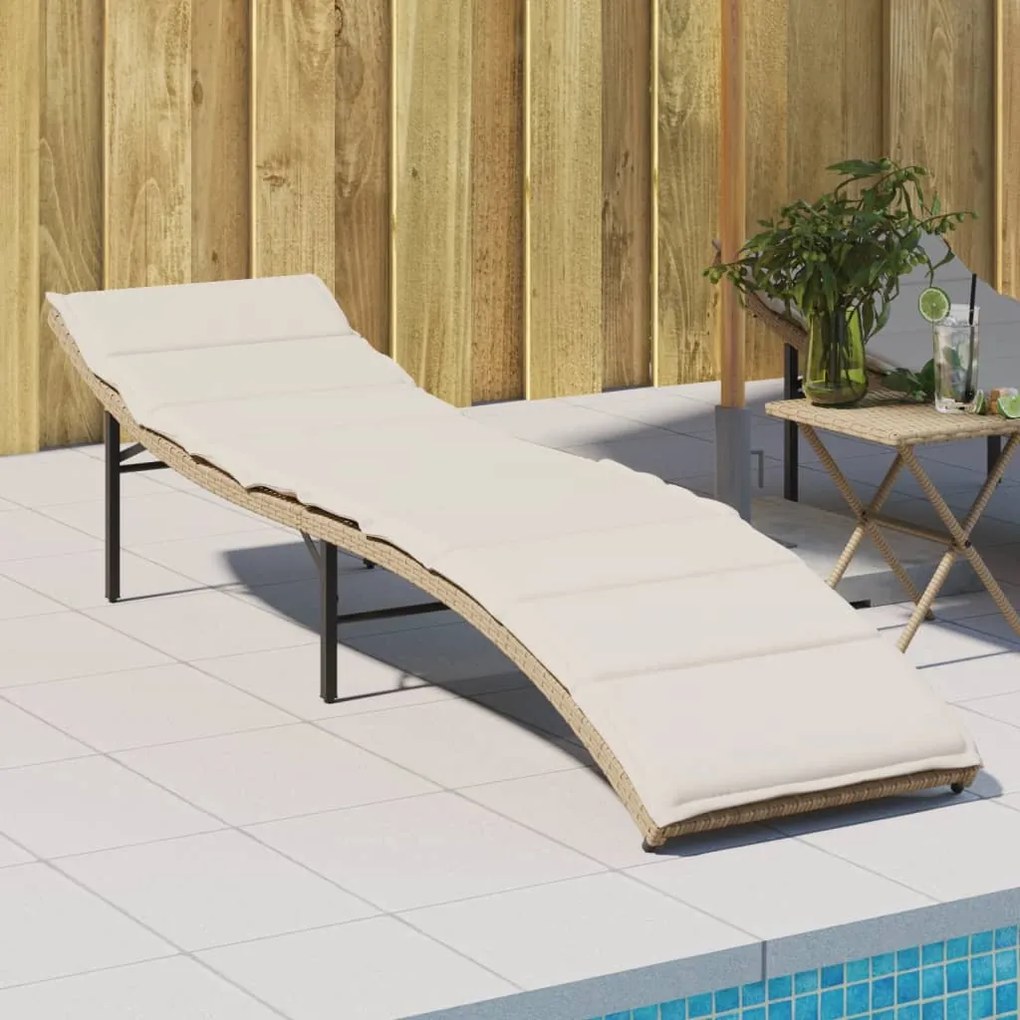 vidaXL Espreguiçadeira com almofadão 55x199x50 cm vime PE bege