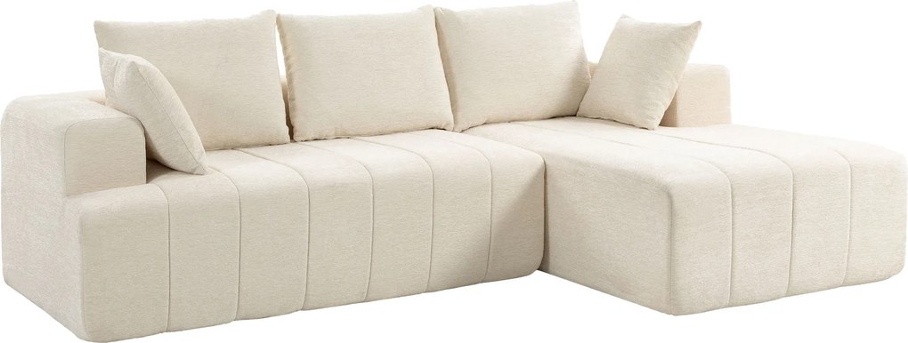 HOMCOM Sofá de canto 256 cm com chaise-longue, sofá-cama 3 lugares em chenille formato em L, assento e apoios de braço largos, bege | Aosom Portugal
