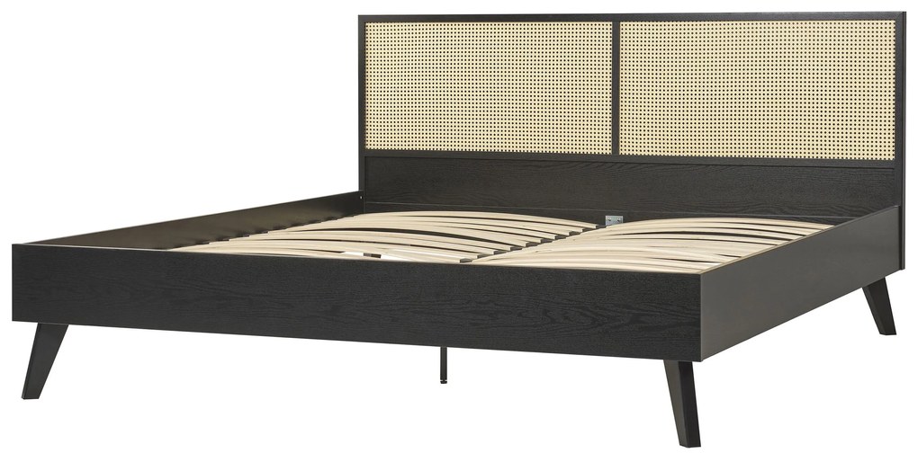 Cama de casal em rattan preto 180 x 200 cm MONPAZIER Beliani