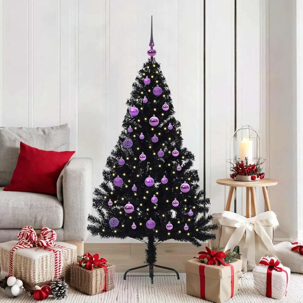 vidaXL Árvore de Natal Artificial Pré-iluminada Preto 150 cm PVC