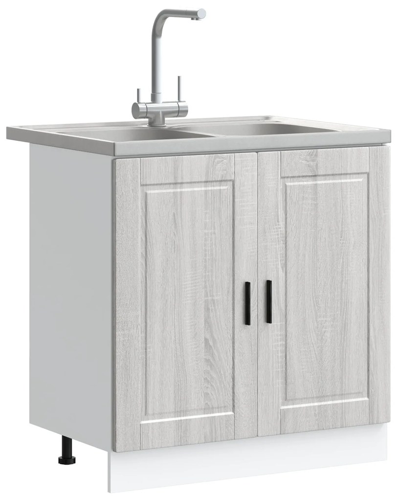 Armário de Freguês vidaXL "Porto" com Pia Cinza Sonoma 80x46x84,5 cm M