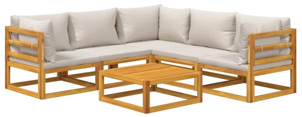 6pcs conjunto lounge de jardim madeira c/almofadões cinza-claro