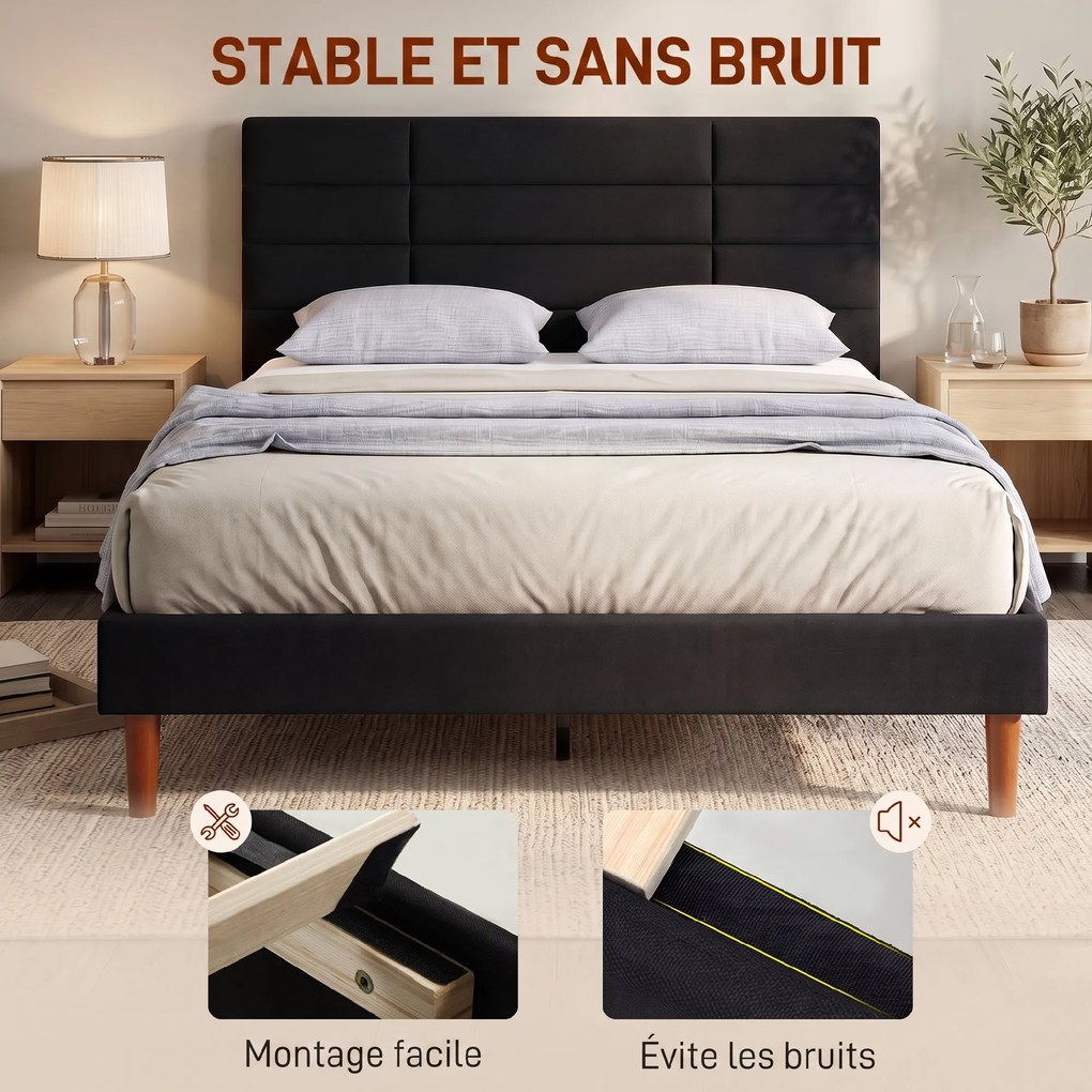 Estrutura de cama 140 x 200 cm com base de madeira, (COLCHÃO NÃO INCLUIDO) cama de casal estofada com efeito de linho, espaço de arrumação por baixo,
