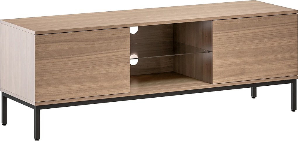 HOMCOM Móvel TV para Sala de Estar com 2 Compartimentos Abertos  Prateleira de Vidro Ajustável para Televisão até 60 Polegadas 140x40x49,5 cm Madeira | Aosom Portugal