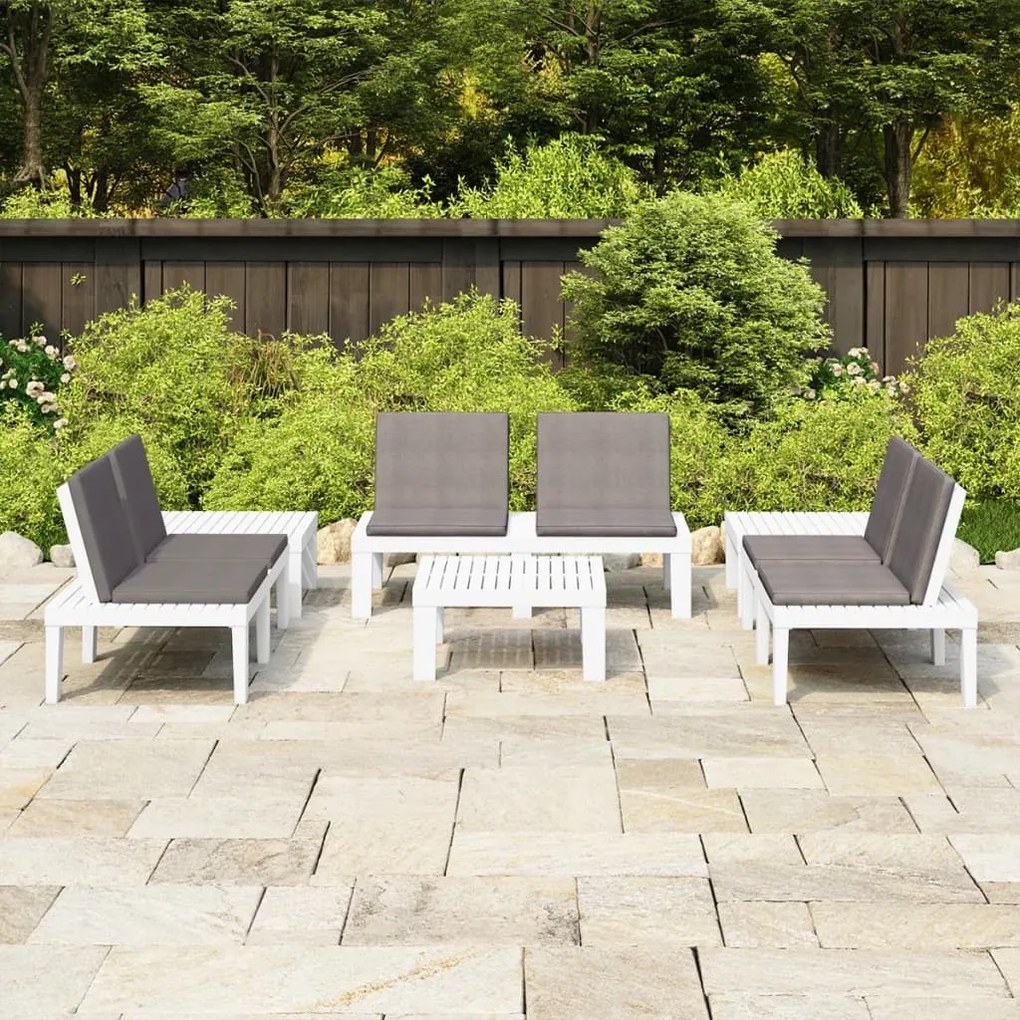 vidaXL 6 pcs conjunto lounge de jardim c/ almofadões plástico branco