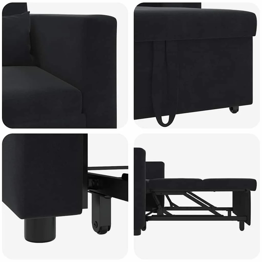Sofá-cama Conversível 3 em 1 Veludo Preto