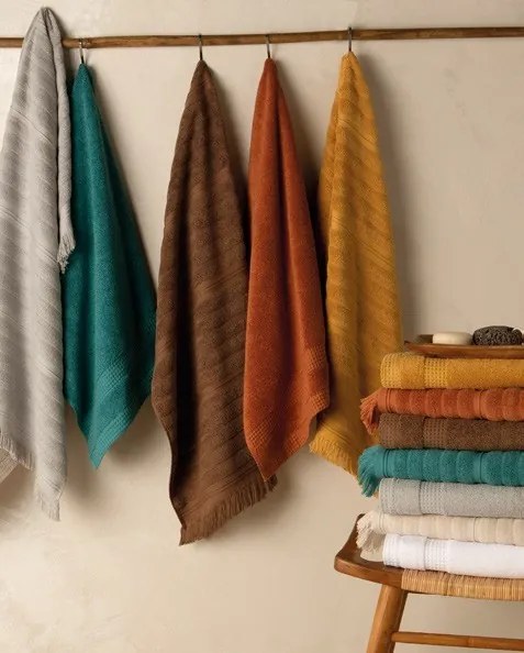 Bio Gots- 3 toalhas de banho 100% algodão organico 500gr./m2 -  Natural Lasa Home: Castanho Toalha com franjas