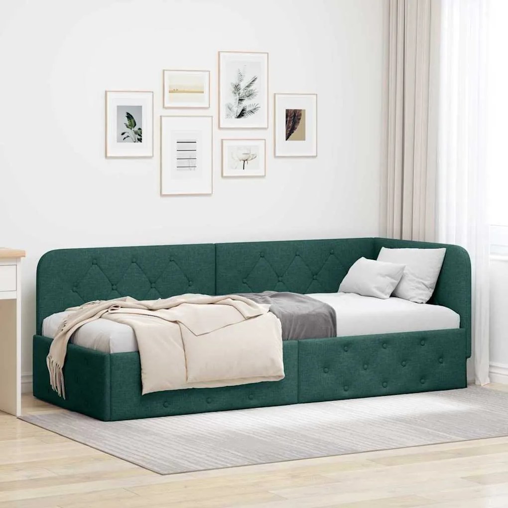 vidaXL Estrutura de Cama de Canto Verde Escuro 80 x 200 cm tecido