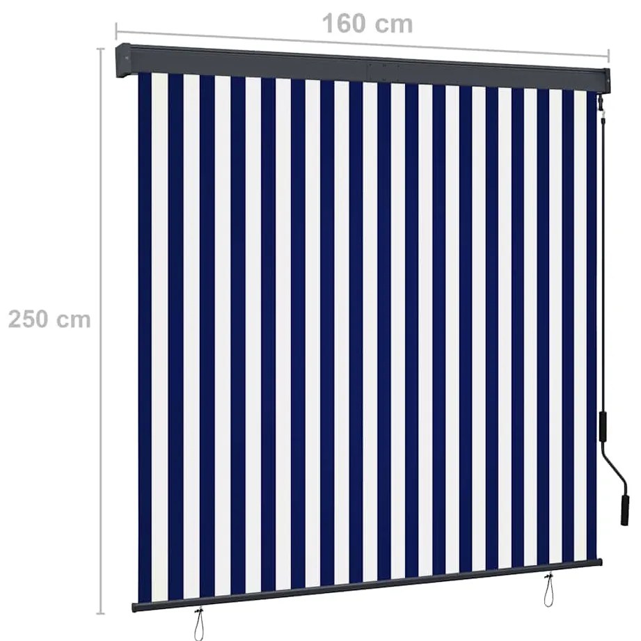Estore de rolo para exterior 160x250 cm azul e branco