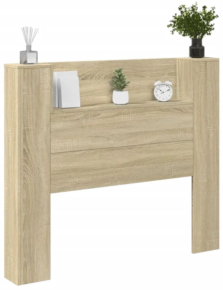 Armário cabeceira c/ luzes LED 120x16,5x103,5cm carvalho sonoma