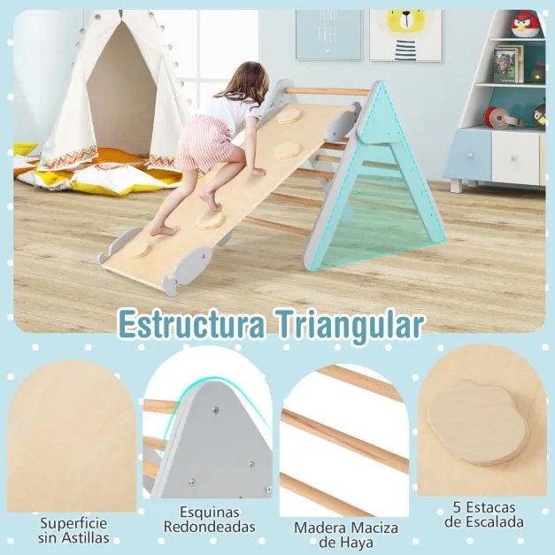 Triângulo de escalada de madeira 3 em 1 para crianças Conjunto de escalada com triângulo/arco/rampa para deslizamento ou escalada Cinzento