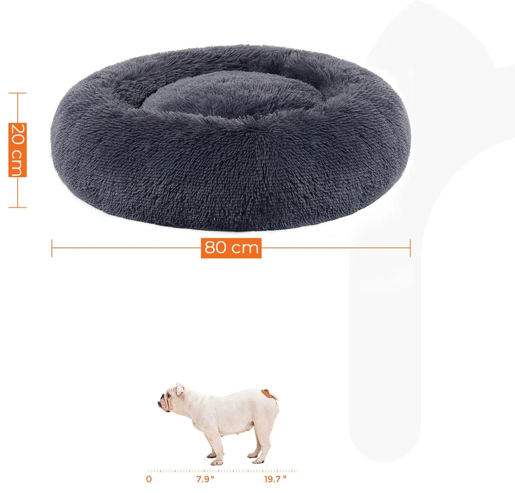 Cama para cães Ø 80 cm almofadada e macia cinzento escuro