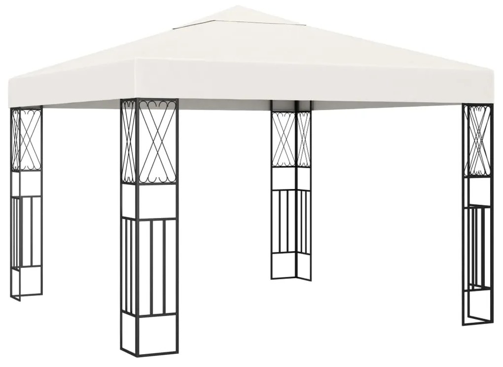 Gazebo com cordões de luzes LED 3x3 m tecido cor creme