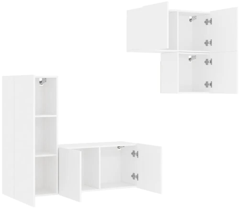 4 pcs móveis de parede p/ TV derivados de madeira branco