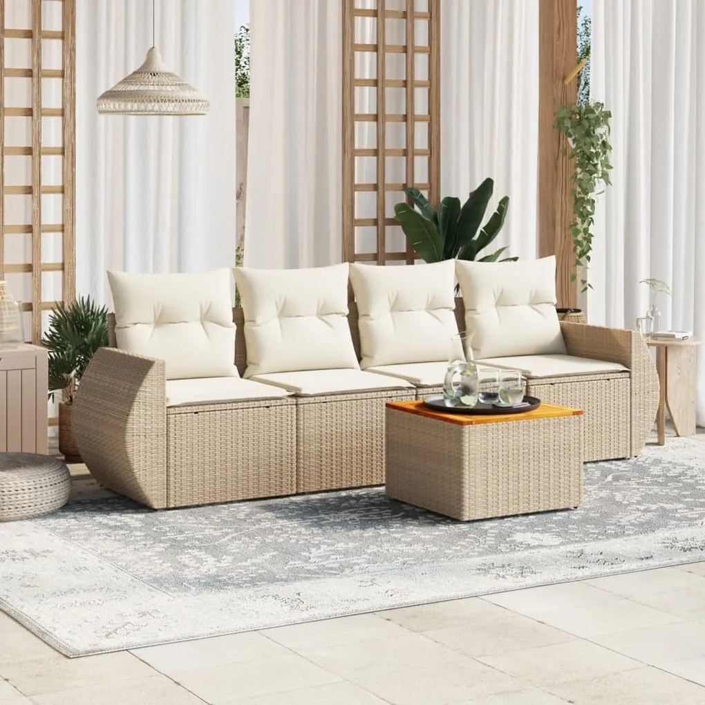 vidaXL 5 pcs conjunto de sofás p/ jardim com almofadões vime PE bege