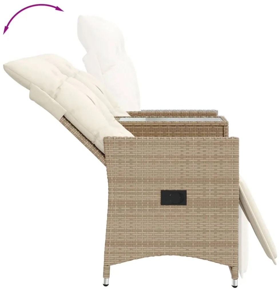 Sofá de jardim reclinável 2 lugares com mesa vime PE bege