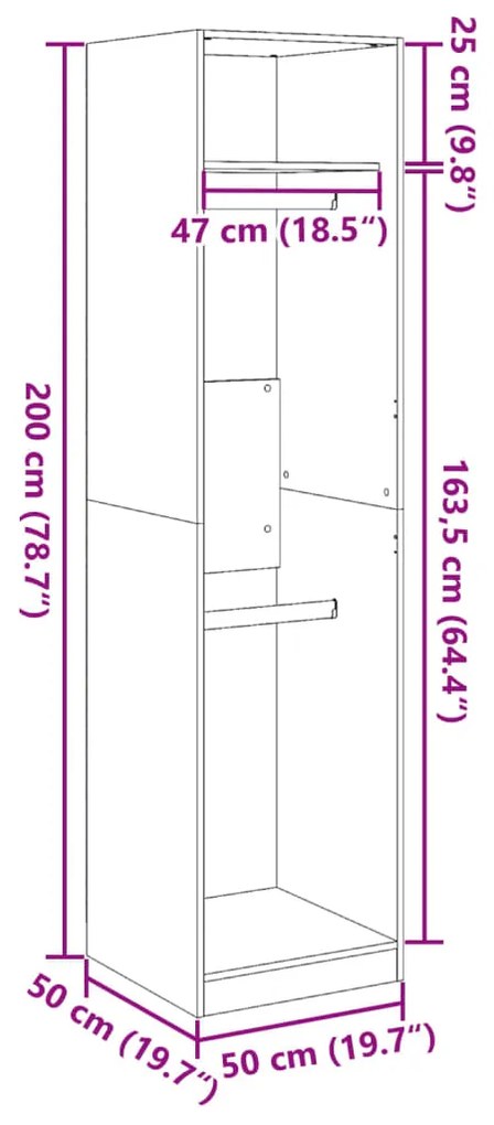 Roupeiro 50x50x200 cm contraplacado cinzento cimento