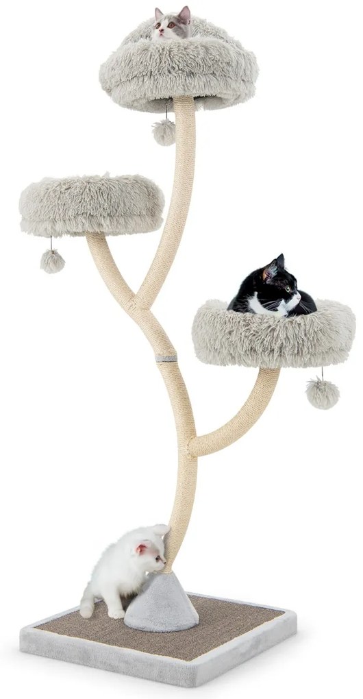 Arranhador para gatos com estrutura metálica de apoio Poste de arranhar para gatos em sisal Tábua de arranhar em sisal 59 x 59 x 178 cm Cinzento