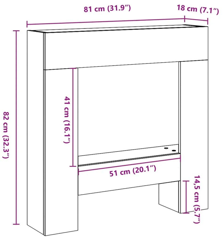 Cornija lareira 81x18x82 cm derivados madeira cinza cimento