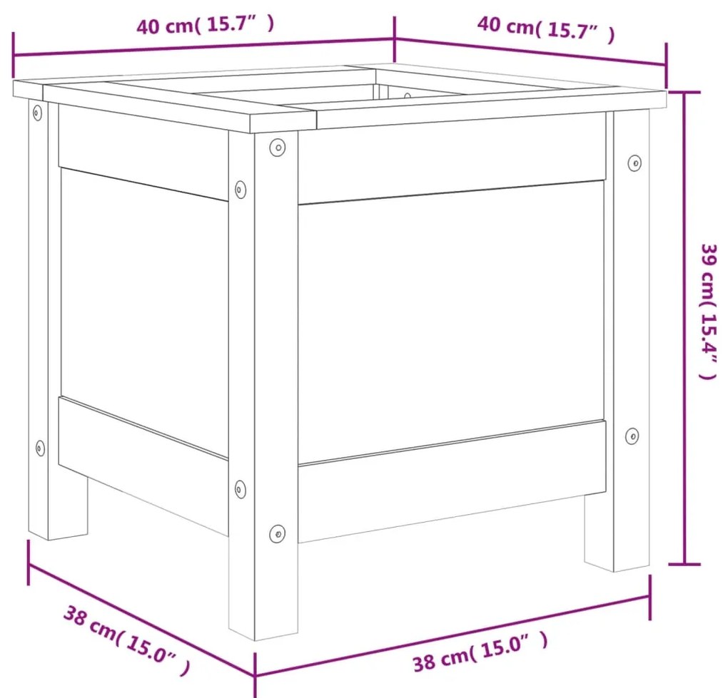 Vaso/floreira de jardim 40x40x39 cm pinho maciço branco
