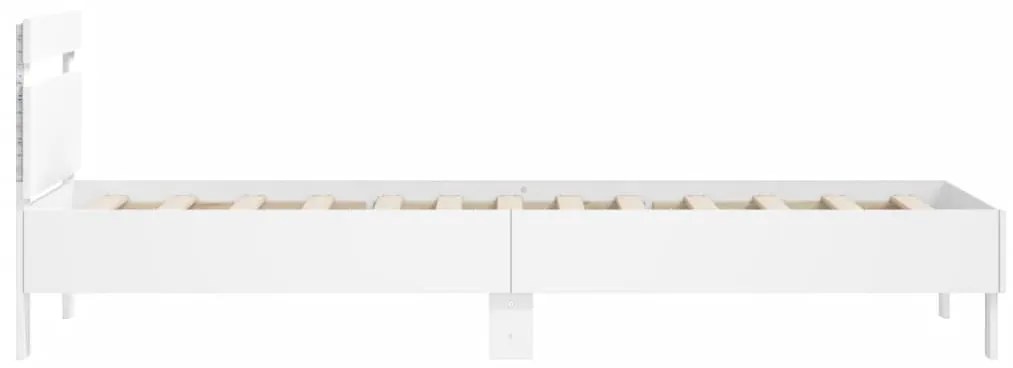 Estrutura de cama com cabeceira e luzes LED 100x200 cm branco