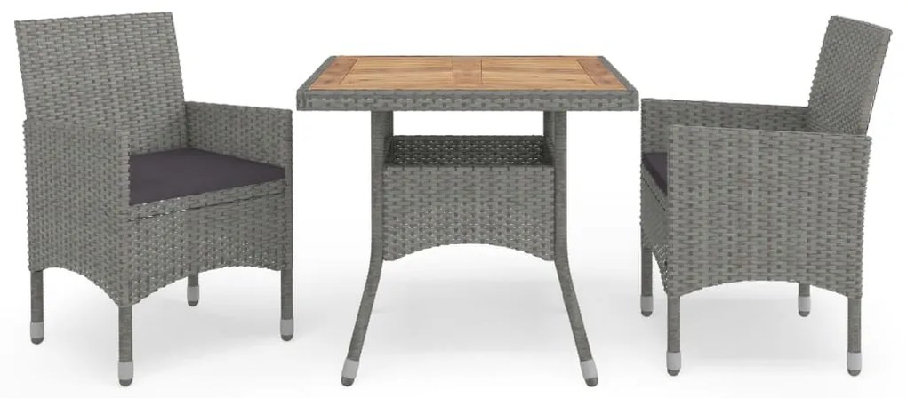 3058313 vidaXL 3 pcs conjunto de jantar para jardim vime PE e acácia cinzento
