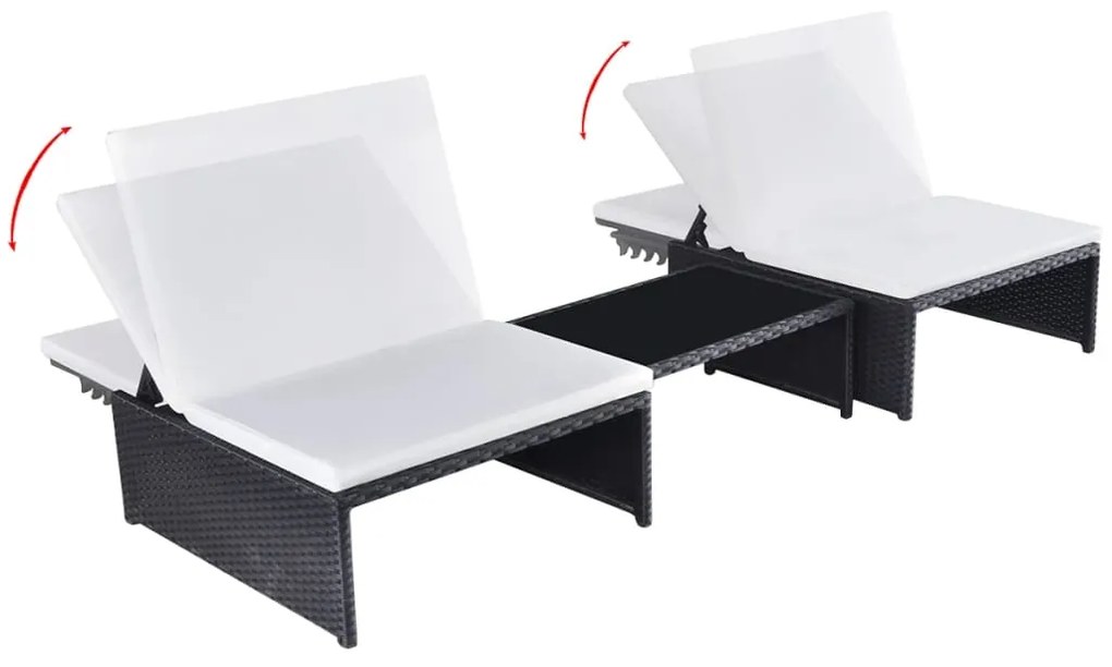 Cadeiras jardim reclináveis 2 pcs com mesa vime PE preto