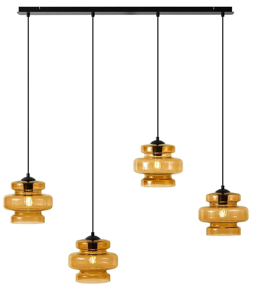 Candeeiro suspenso retro preto com vidro laranja 4 luzes - Denise Retro