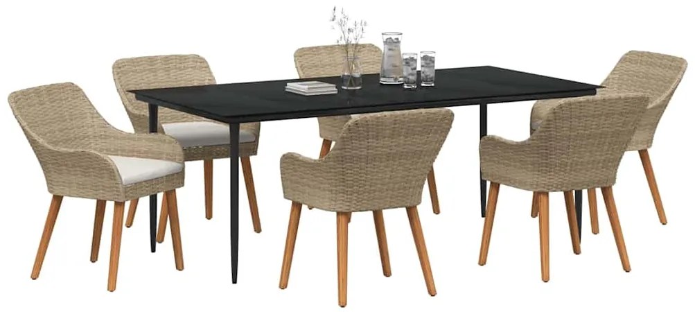 Conjunto de Jantar de Jardim 7 Peças Bege em Rattan Sintético