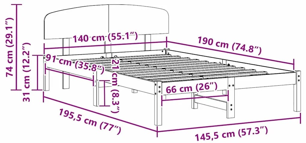 Estrado de Cama com Cabeceira Castanho Encerado 140x190 cm Madeira Sól