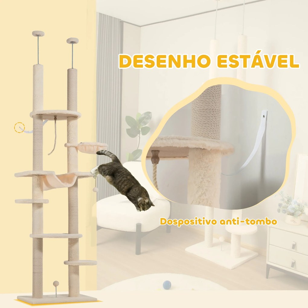 PawHut Arranhador para Gatos do Chão ao Teto 225-255 cm Arranhador par