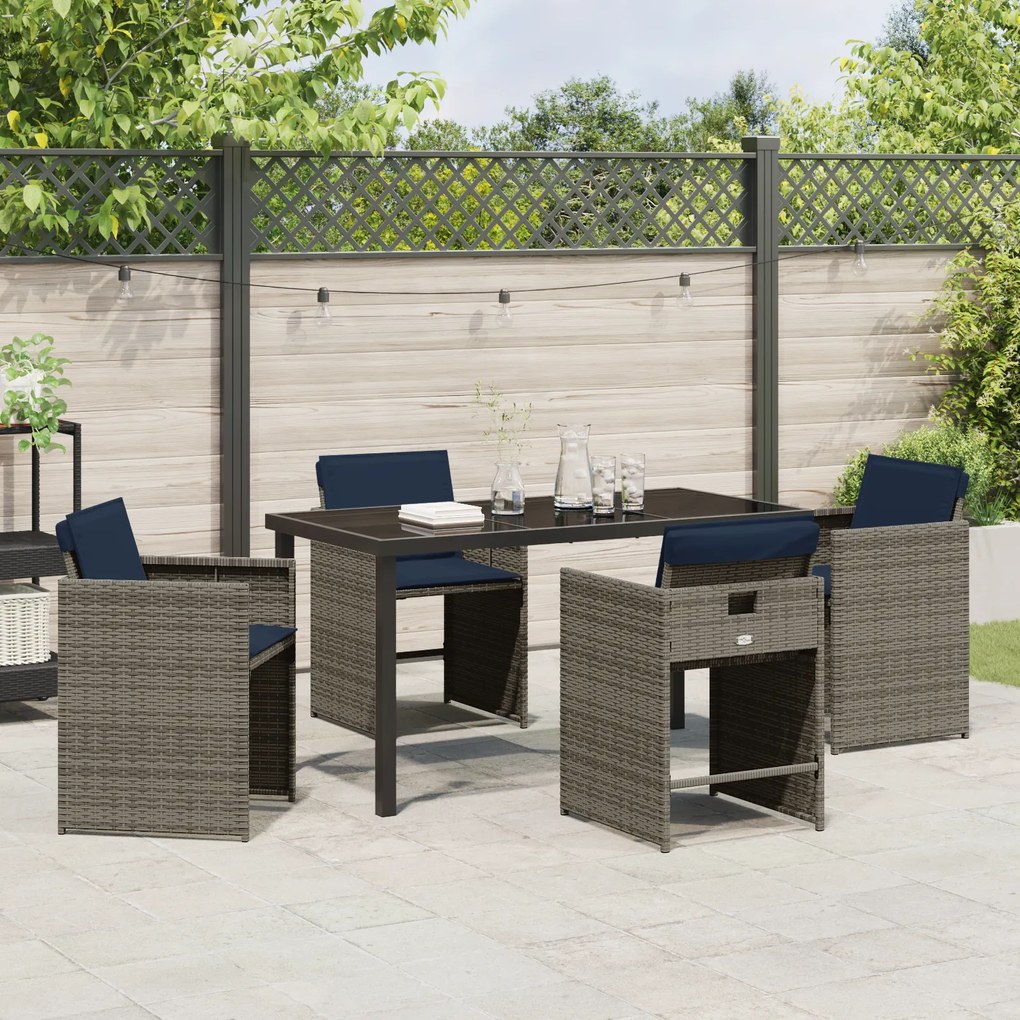 Conjunto de Jantar de Jardim de 5 Peças com Almofadas em Rattan Polipr