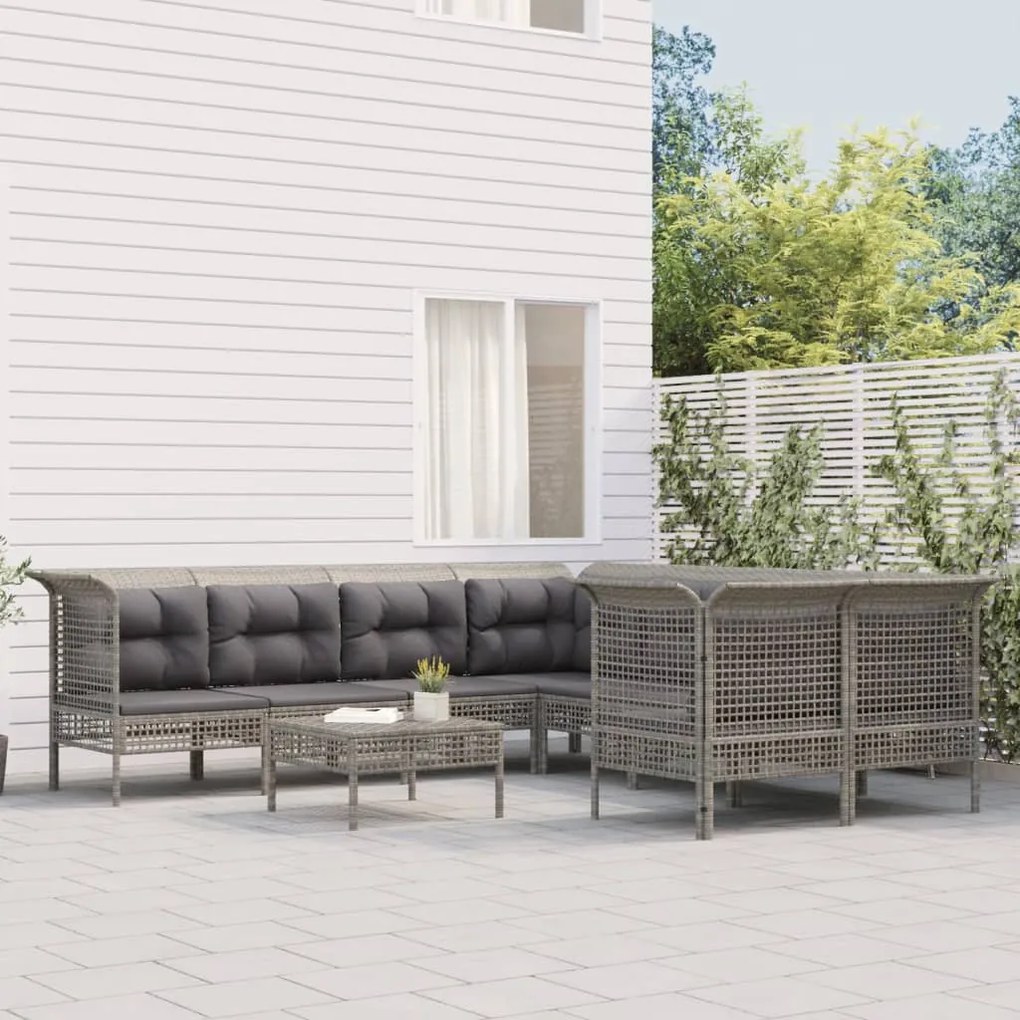 vidaXL 8 pcs conjunto lounge de jardim c/ almofadões vime PE cinzento