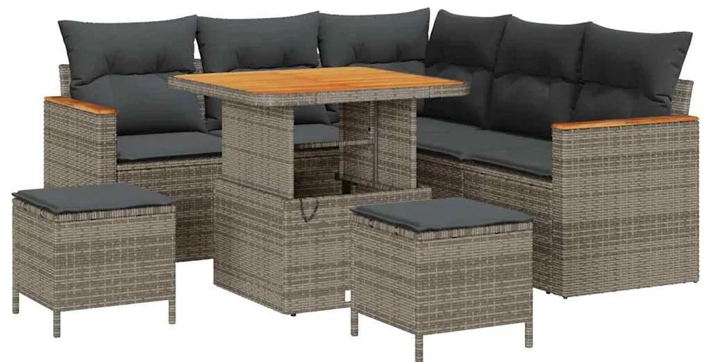 Conjunto de Sofá de Jardim com 8 Peças e Almofadas Cinzas