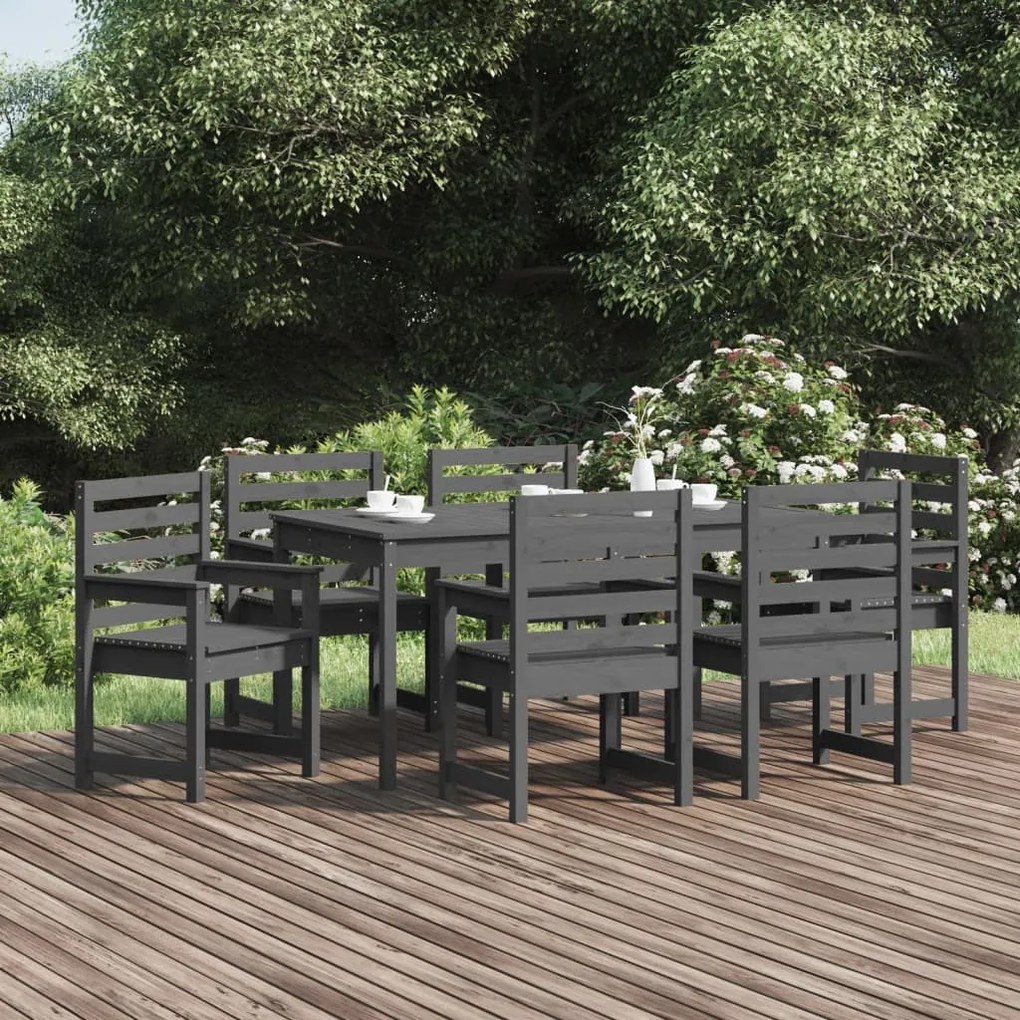 vidaXL 7 pcs conj. jantar p/ jardim madeira de pinho maciça cinzento
