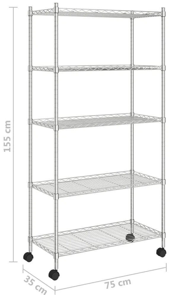Unidade de 5 prateleiras com rodas 75x35x155 cm 250 Kg cromado