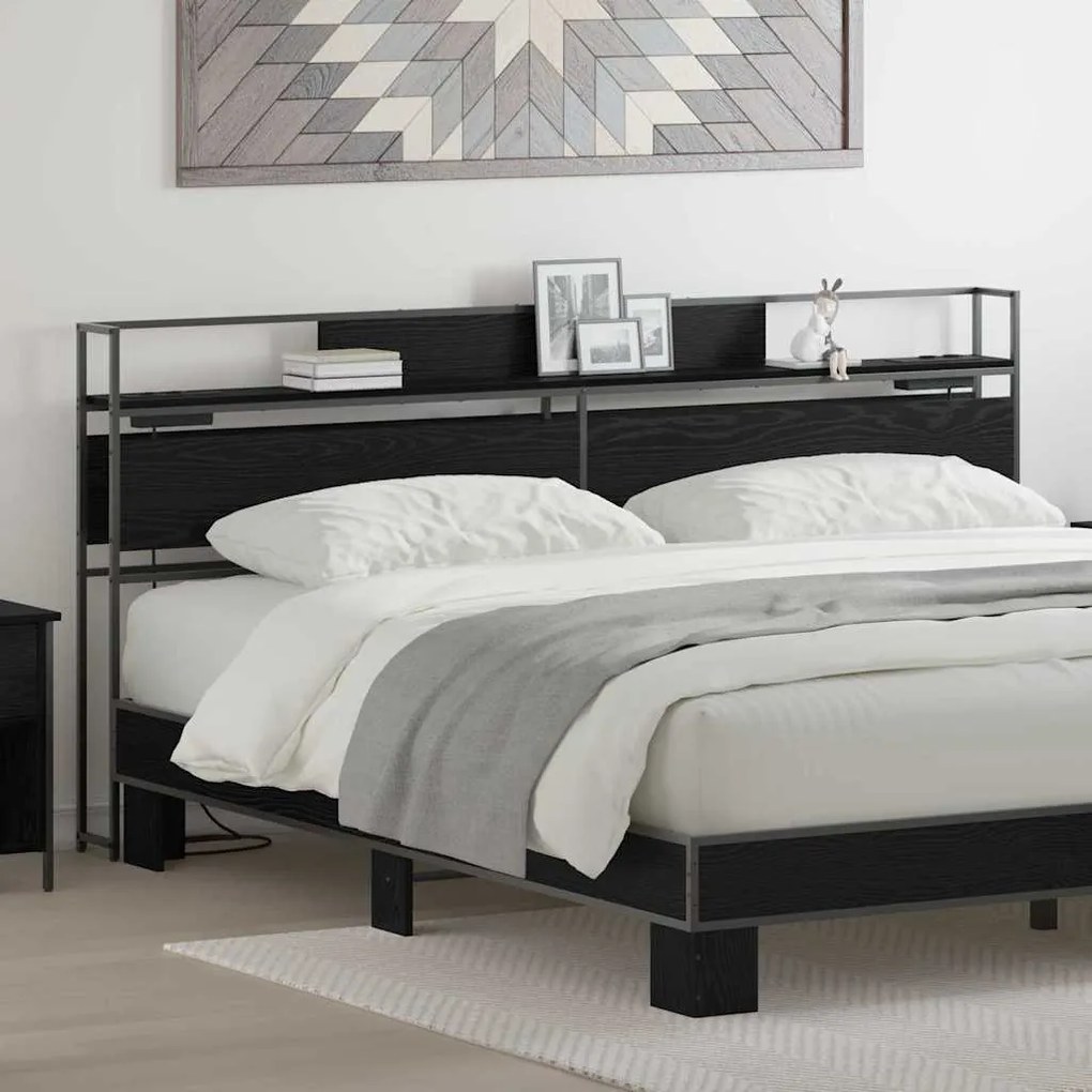 vidaXL Cabeceira de armazenamento com prateleira Carvalho preto 180 cm