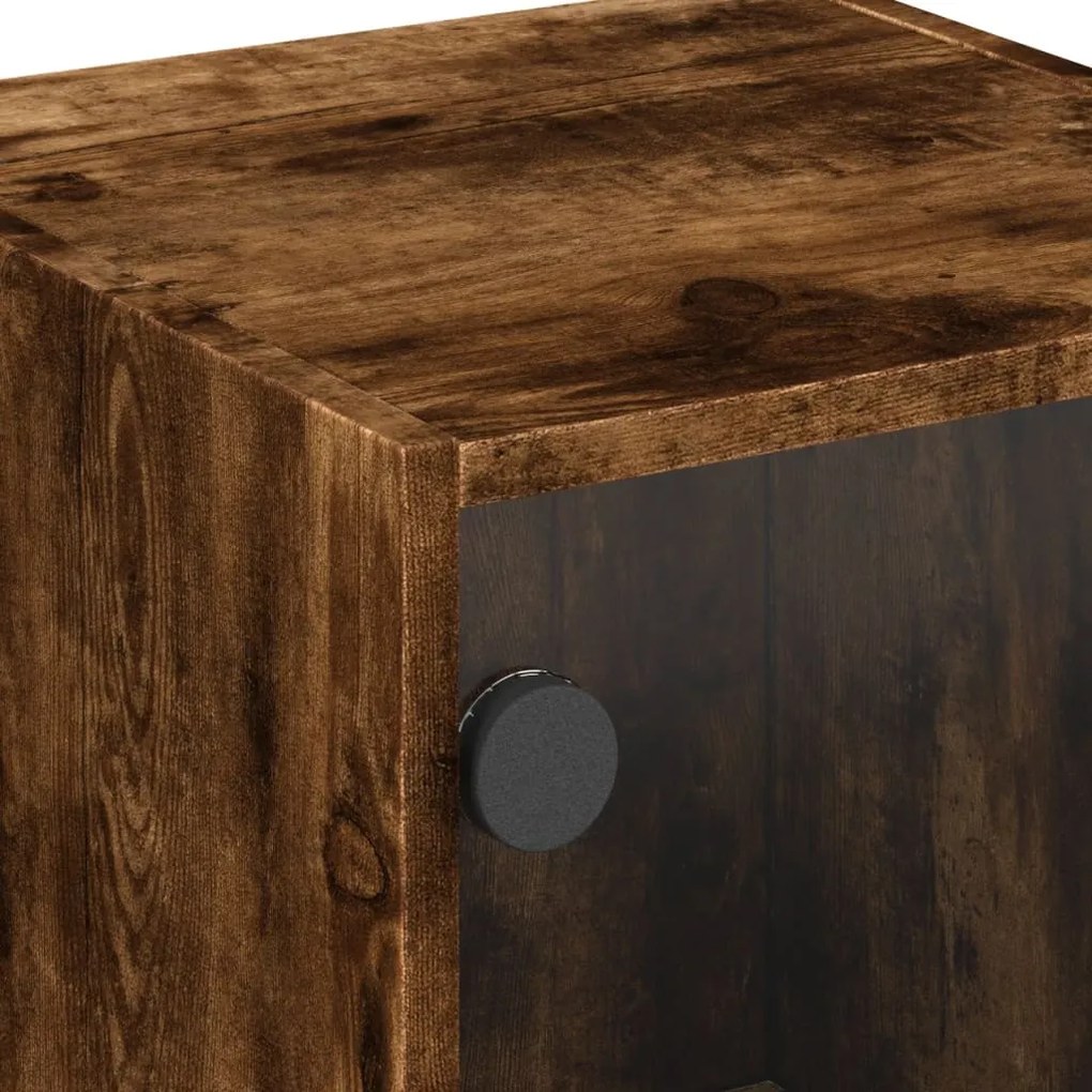 Mesa de cabeceira c/ porta de vidro 35x37x42 cm carvalho fumado