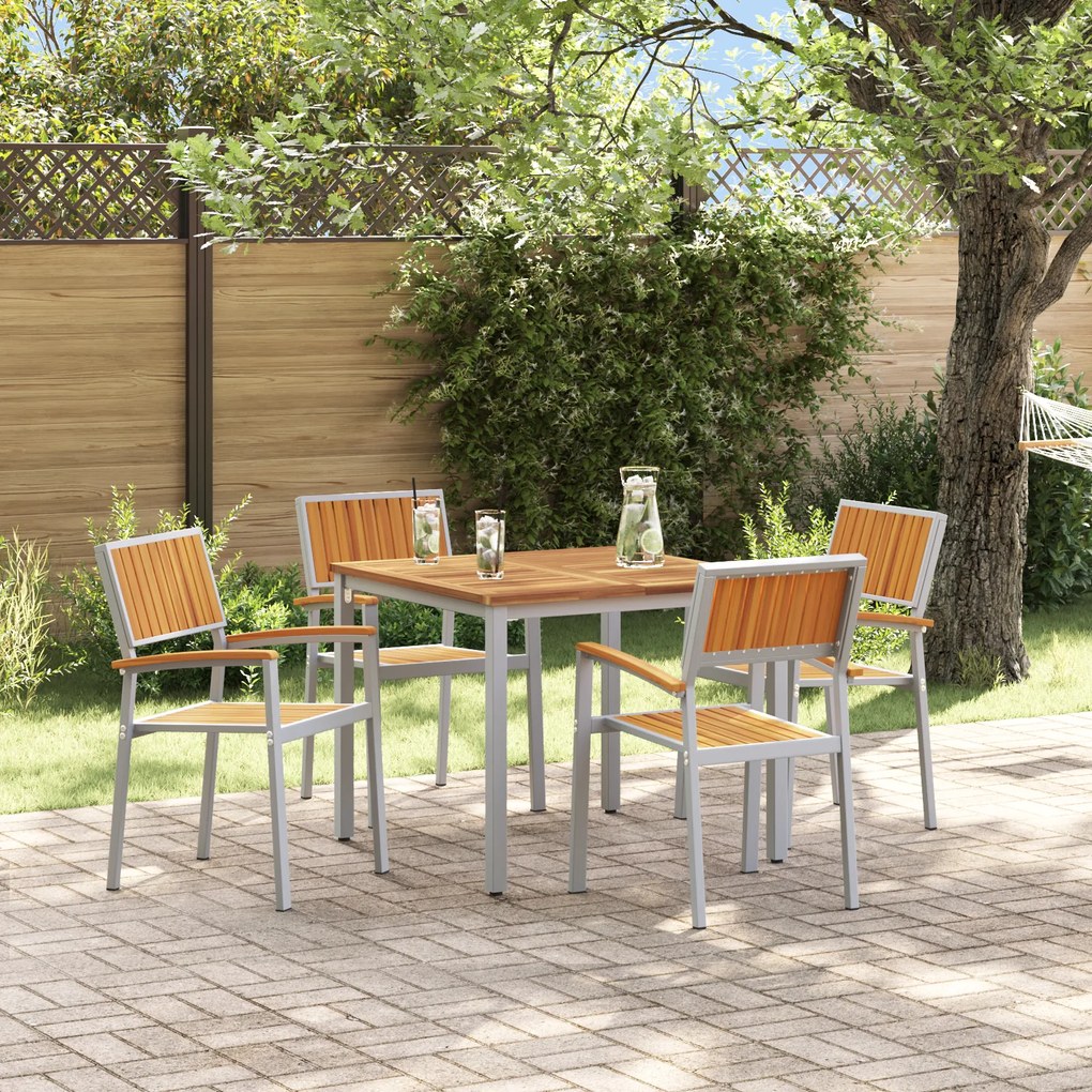 vidaXL Conjunto de Jantar de Jardim de 5 Peças em Madeira Sólida de Acácia e Metal