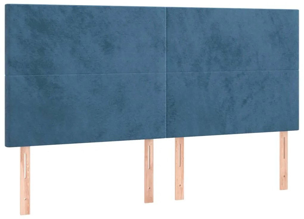 Cama box spring c/ colchão/LED 160x200 cm veludo azul-escuro