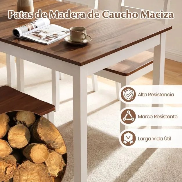 Mesa de jantar retangular 152,5 x 91,5 x 76,5 cm (CADEIRAS NÃO INCLUIDAS) para 4-6 pessoas, com pernas em madeira maciça de borracha, estilo rústico,