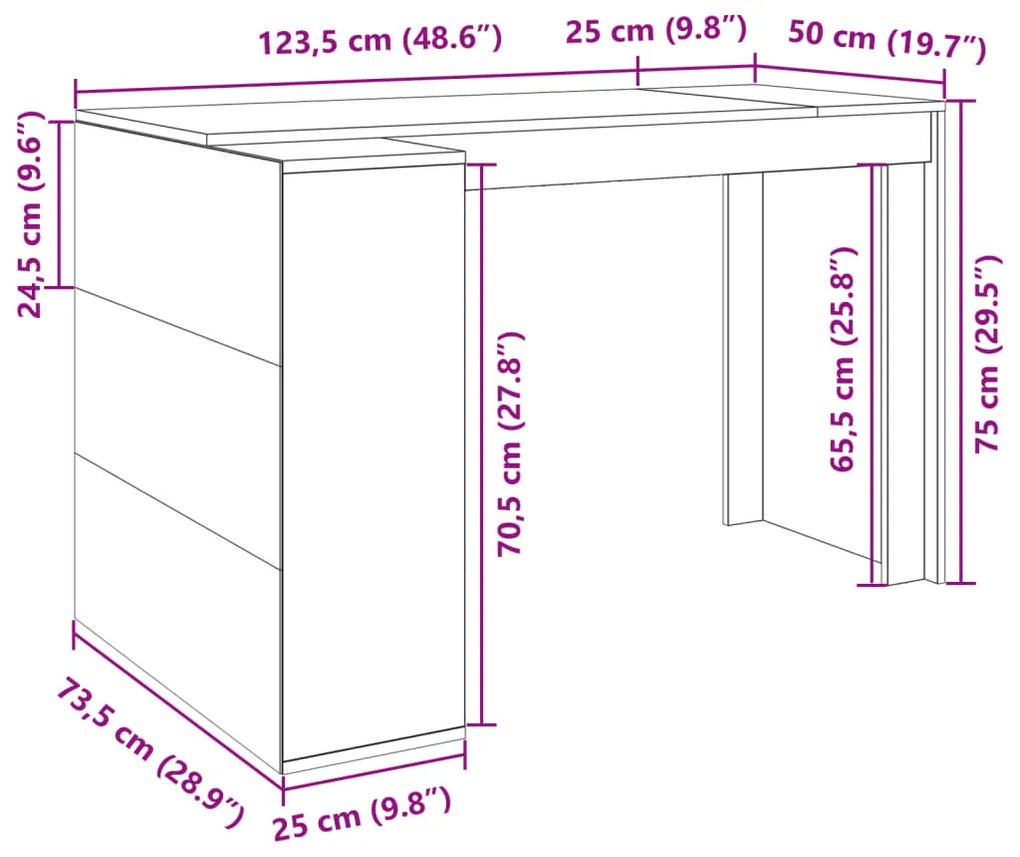 Secretária 123,5x73,5x75 cm derivados de madeira branco