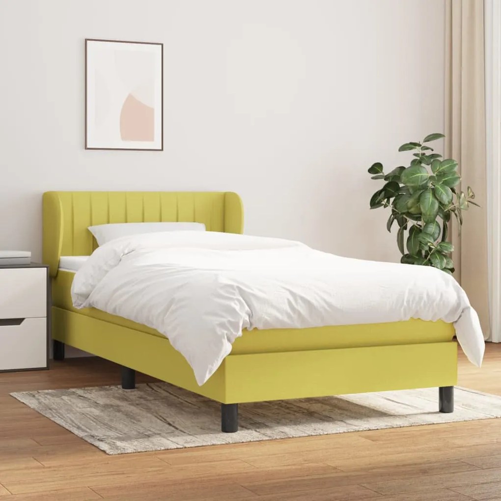 vidaXL Cama com molas/colchão 90x190 cm tecido verde