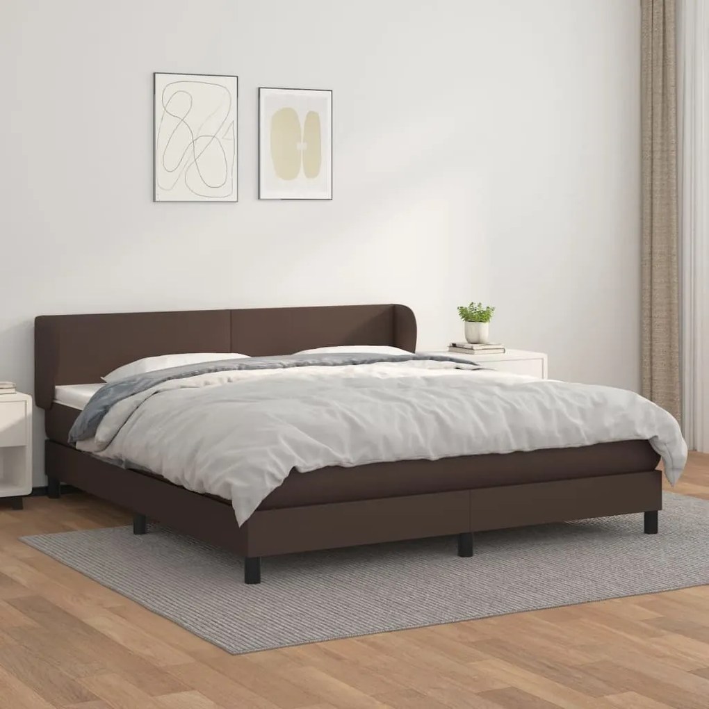 vidaXL Cama com molas/colchão 160x200 cm couro artificial castanho