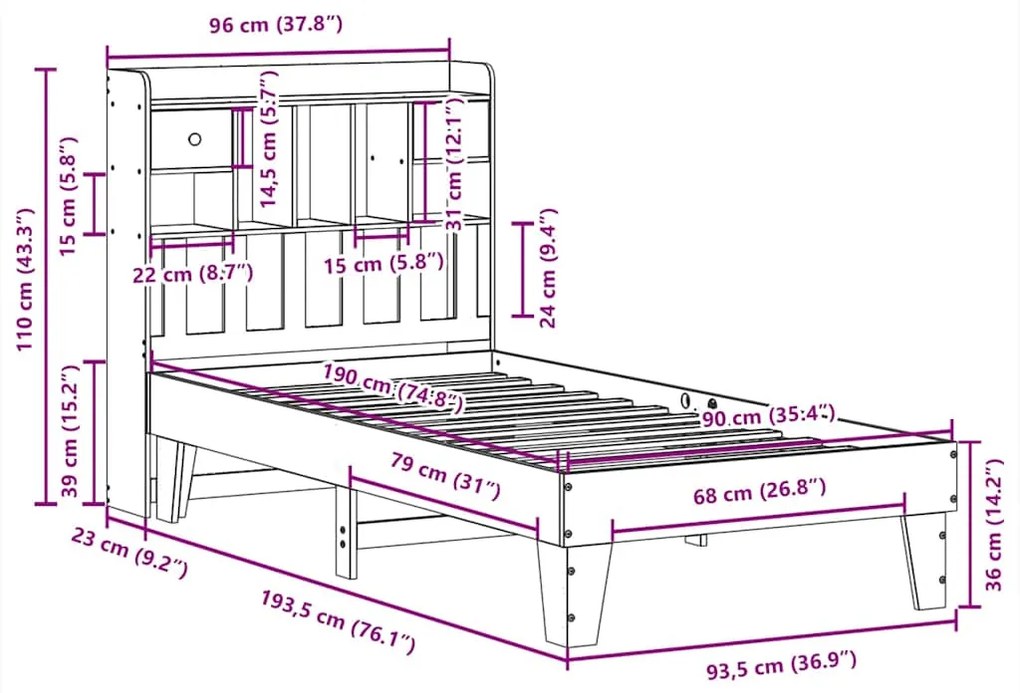 Cama sem colchão 90x190 cm madeira de pinho maciça branco